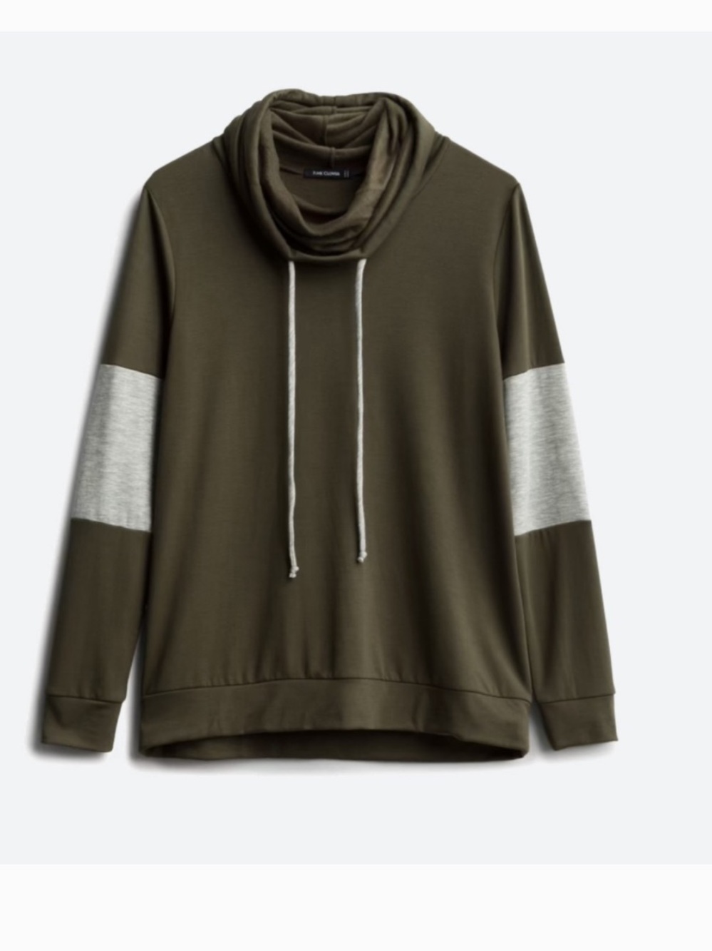 Women's Olive Green Cowl Neck Pullover Sweater with Grey Sleeve Panels